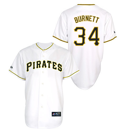 A-J Burnett #34 Youth Baseball Jersey-Pittsburgh Pirates Authentic Home White Cool Base MLB Jersey